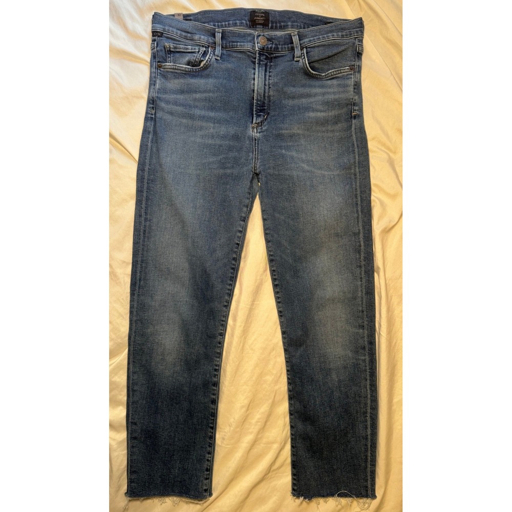 Citizens of Humanity Harlow High Rise Slim Jeans Womens 32 Blue Raw Hem Denim